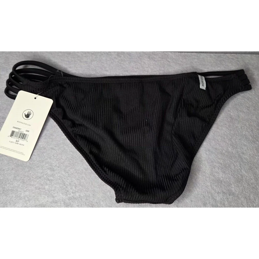 BODY GLOVE  Black Ribbed Bikini Sz S  Bottoms Strappy Side Swim Bottom NWT
